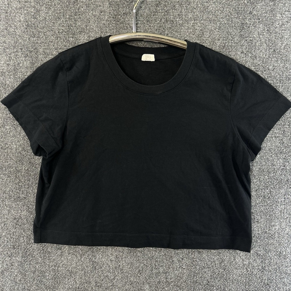 Aritzia Wilfred Free T-Shirt Womens Large Black Crop Boxy Tee Cotton Basic